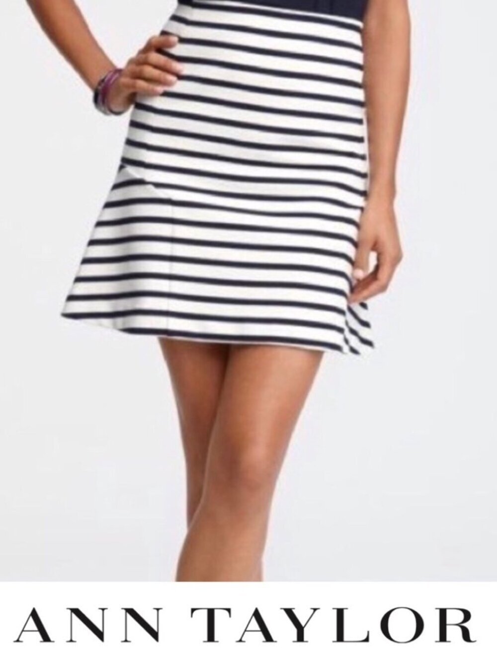 NWOT Ann Taylor Nautical Striped Navy White Stretch Knit Shirt Size 12